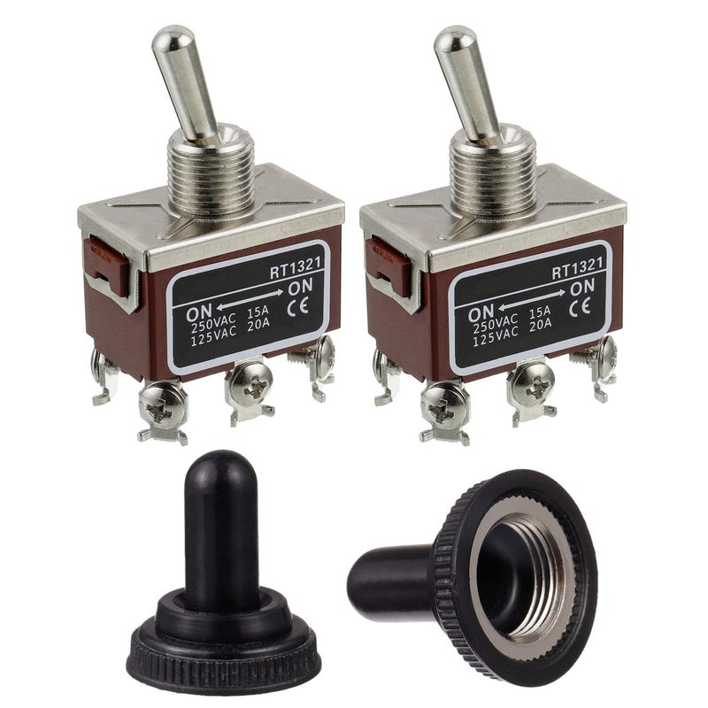 BOJACK RT1321 Toggle Switch 125V 20A 250V 15A DPDT ON - ON 6 Terminal pin Rocker Switch with Metal Waterproof Cap (Pack of 2) - Image 1