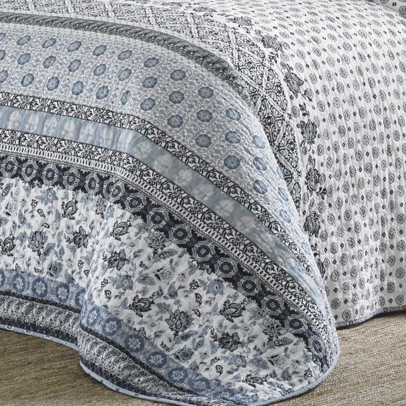Stone Cottage - Twin Quilt Set, Reversible Cotton Bedding with Matching Sham, Block Print Bedding Set (Bexley Light Blue, Twin) - Image 4