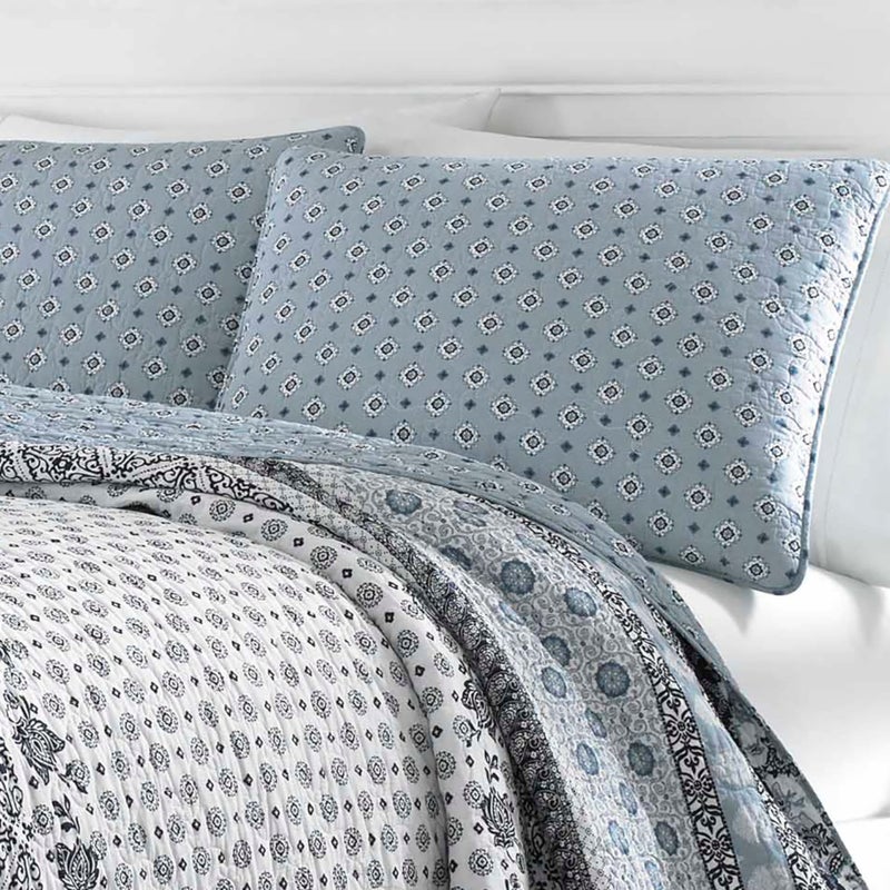 Stone Cottage - Twin Quilt Set, Reversible Cotton Bedding with Matching Sham, Block Print Bedding Set (Bexley Light Blue, Twin) - Image 3