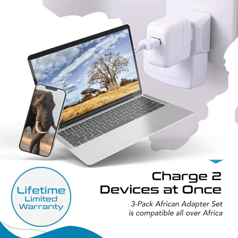 Ceptics African Travel Adapter Set 2 in 1 USA to Africa, S. Africa, Nigeria, Ghana, Uganda (Type M, E/F, Type G) - 3 Pack (Does Not Convert Voltage) - Image 4