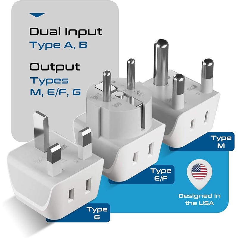 Ceptics African Travel Adapter Set 2 in 1 USA to Africa, S. Africa, Nigeria, Ghana, Uganda (Type M, E/F, Type G) - 3 Pack (Does Not Convert Voltage) - Image 3