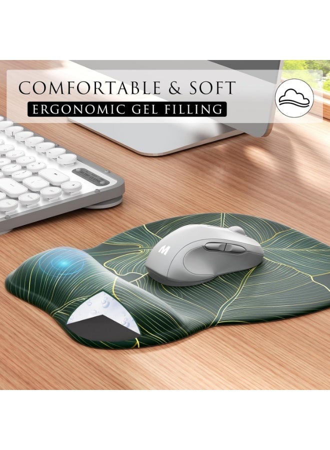 وسادة الماوس الإيرغونومية مع راحة المعصم الجيل، 9.4 × 8.1 بوصة، أوراق خضراء. تصميم شكل إيرغونومية، خيارات نمط متعددة، راحة المعصم الجيل، سطح ليكرا ناعم، قاعدة PU غير انزلاق - Image 5