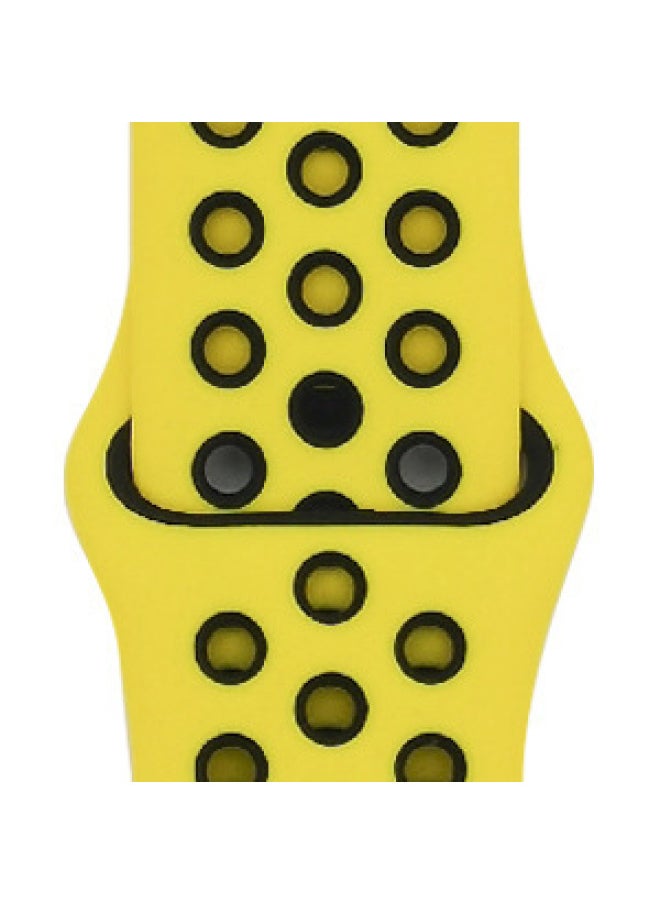 Generic - Suitable For Apple Two-color Silicone Nike Strap Nike Hole Apple Iwatch Breathable Sports Watch Strap-Color:34 Yellow + Black-Specifications:42/44/45/49mm-L - Image 1