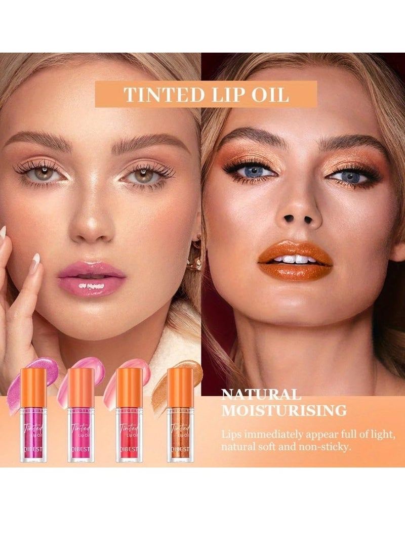 QiBest زيت شفاه ملون 4 ألوان مرطب ومغذي بفرشاة كبيرة لمعان شفاه شفاف وزيتي براق ومرطب وملء شفاه واضح ومكتنز 02 - Image 3