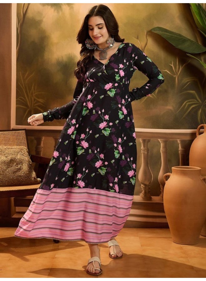 AKS Black Digital Print Maxi Dress  - Image 1