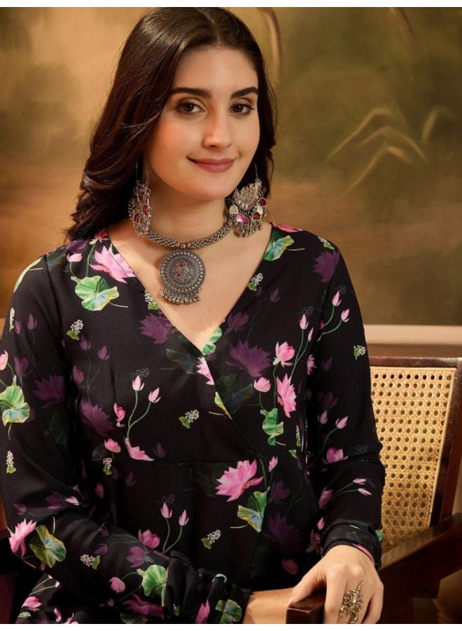 AKS Black Digital Print Maxi Dress  - Image 2
