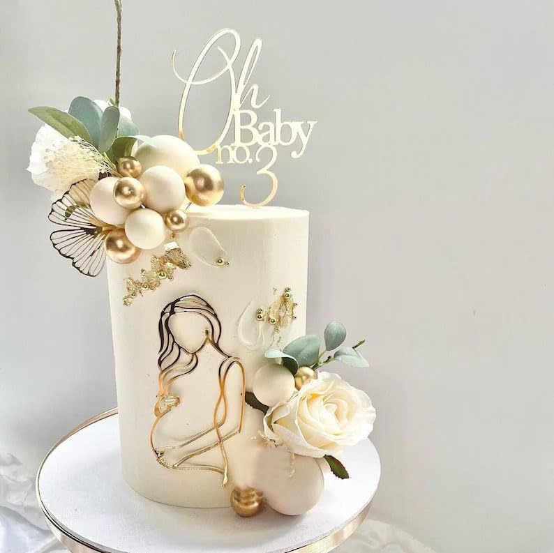 QPARTYFIRE Pregnant Lady Baby Shower Cake TopperPregnancy Acrylic Baby Cake Charm for Gender Reveal Cake Decoration Pregnancy AnnouncementWecome Baby Party SuppliesGolden - Image 1