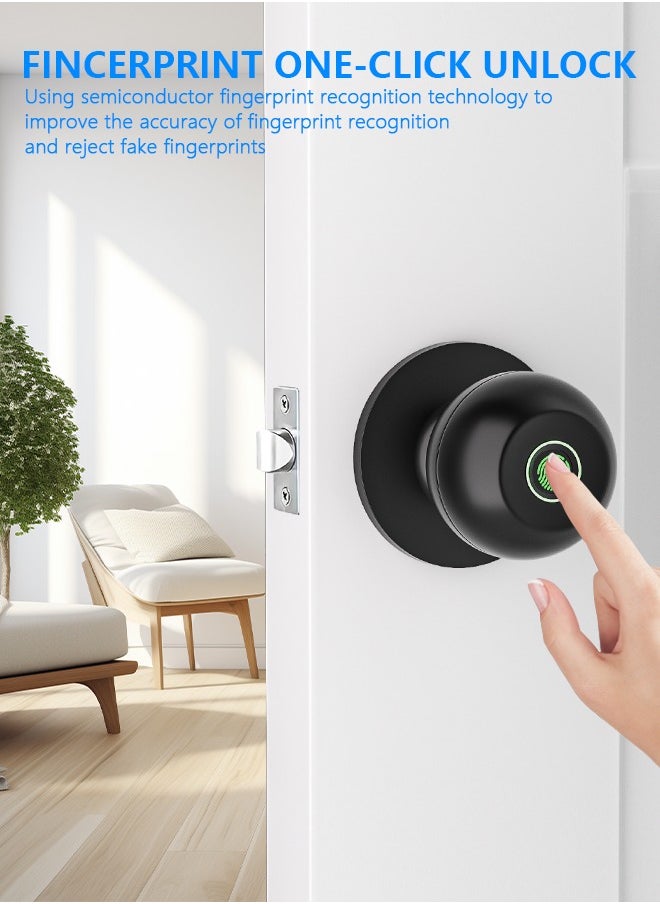 ALINK Smart Door Knob, Fingerprint Door Lock with  Keys, Keyless Entry Door Lock, 3 Ways Unlock Biometric Door Knob, Emergency Charging Door Lock for Interior Door,TTlock bluetooth control (Black)  - Image 3