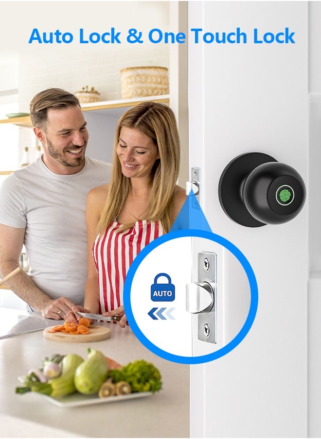 ALINK Smart Door Knob, Fingerprint Door Lock with  Keys, Keyless Entry Door Lock, 3 Ways Unlock Biometric Door Knob, Emergency Charging Door Lock for Interior Door,TTlock bluetooth control (Black)  - Image 4