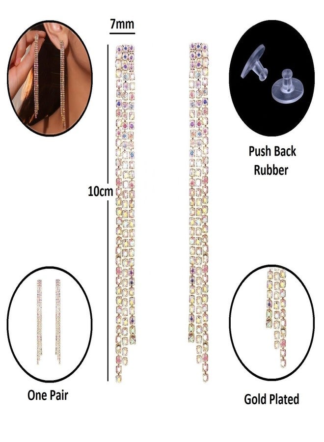 VAMA FASHIONS Trendy Rhine stone Earring Dangling Sparkly Dangle Long Chandelier Earrings Tassel Lightweight Ear Studs for Girls Women (Gold Plated Stone Earrings) - Image 3