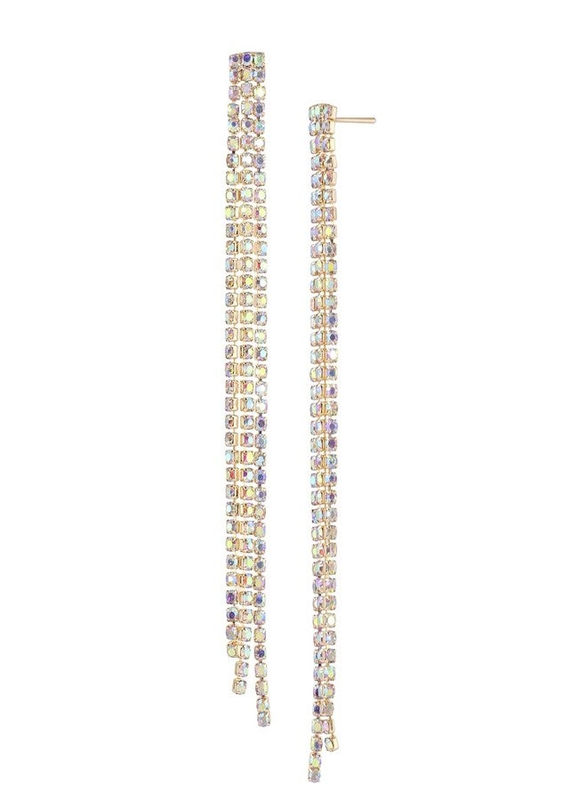 VAMA FASHIONS Trendy Rhine stone Earring Dangling Sparkly Dangle Long Chandelier Earrings Tassel Lightweight Ear Studs for Girls Women (Gold Plated Stone Earrings) - Image 1