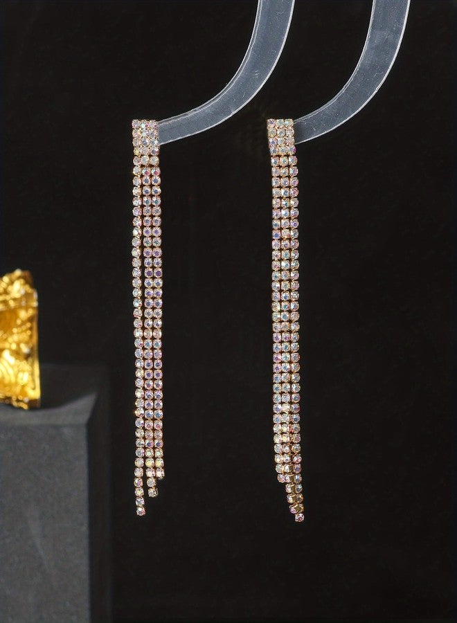 VAMA FASHIONS Trendy Rhine stone Earring Dangling Sparkly Dangle Long Chandelier Earrings Tassel Lightweight Ear Studs for Girls Women (Gold Plated Stone Earrings) - Image 5