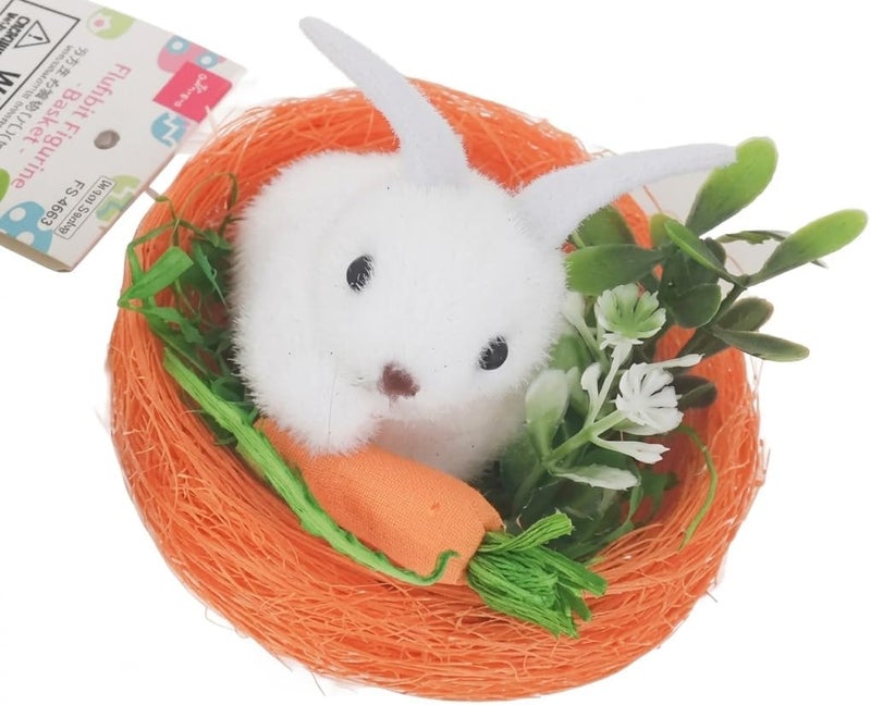 Daiso Easter Rabbit Figurine with Basket – Cute Bunny Decorative Ornament for Holiday & Spring Decor, Red