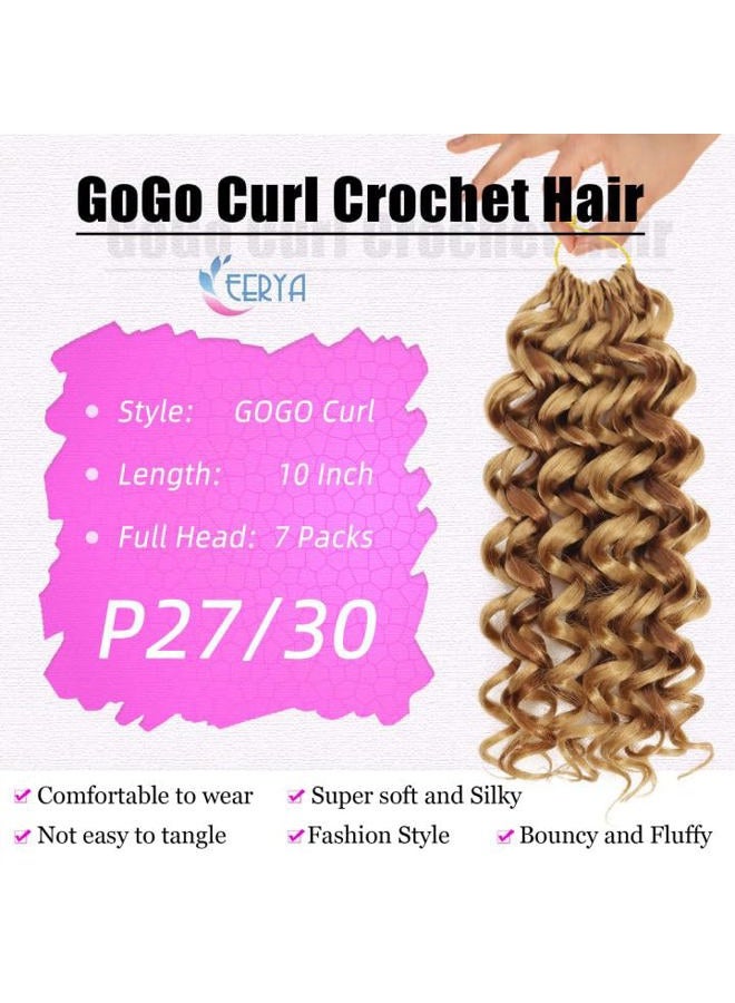 Eerya 7 Packs GoGo Curl Crochet Hair 10 Inch Short Curly Crochet Hair for Women Water Wave Beach Curl Deep Twist Crochet Braids Synthetic Braiding Hair Extensions (10 Inch, P27/30) - Image 3