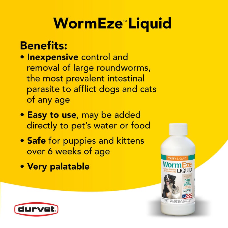 Durvet WormEze Liquid Canine & Feline Antihelmintic, 8 oz - Image 2