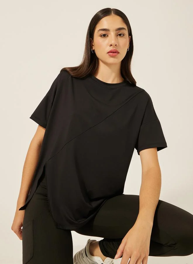 Styli Active Plain Side Slit Short Sleeve Top