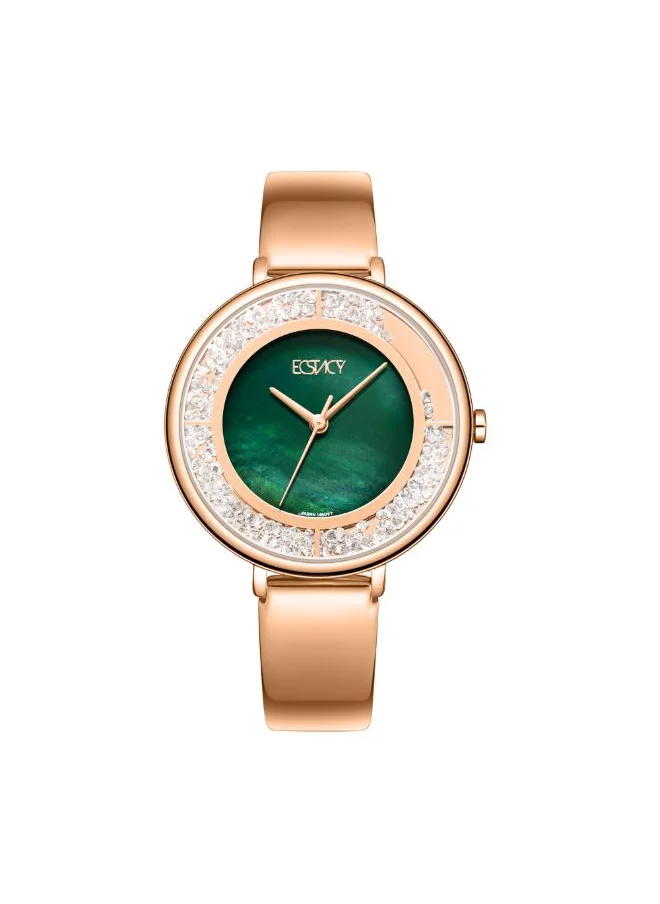 ECSTACY Women's Analog Display Watch With Rose Gold Stainless Steel Strap - E23501-RBKG