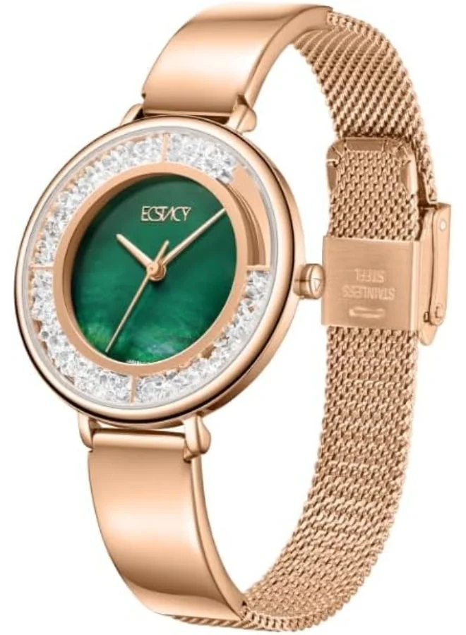 إكستاسي Ecstacy Women's Watch, Analog Display and Stainless Steel Strap - E23501-RBKG, Rose Gold