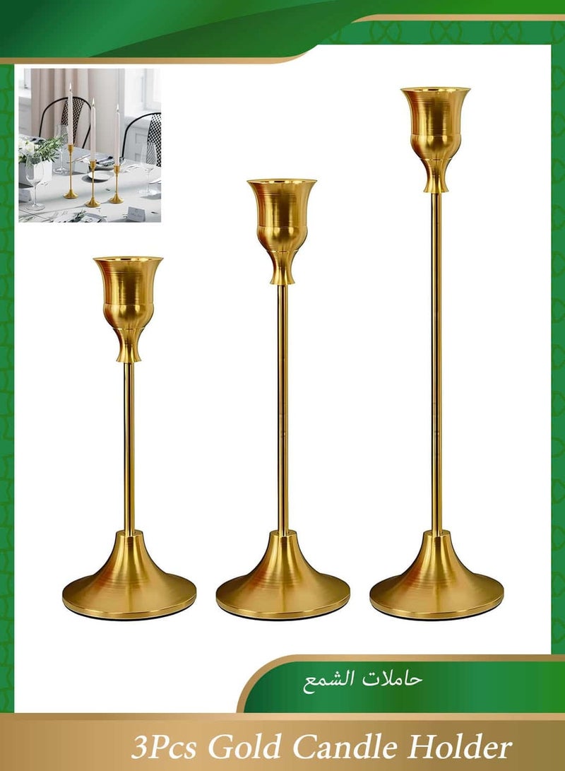 Anmi 3Pcs Gold Candle Holder, Candle Stick Holders, Candlestick Holder Set for Dinning, Party, Vintage Modern Decorative Centerpiece for Table Mantel Wedding Housewarming Gift - Image 1