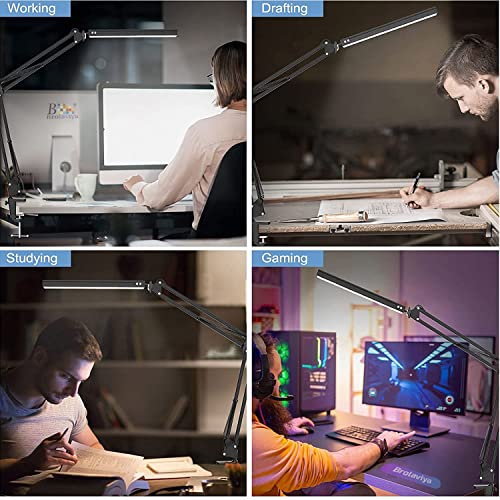 BROLAVIYA Aluminium Overhead Led Desk Lamp, Swing Arm, 3 Lighting 10 Brightness Eye-Caring Modes, for Reading Desk Lamps, Home, Office, Desktop, Black - Image 4