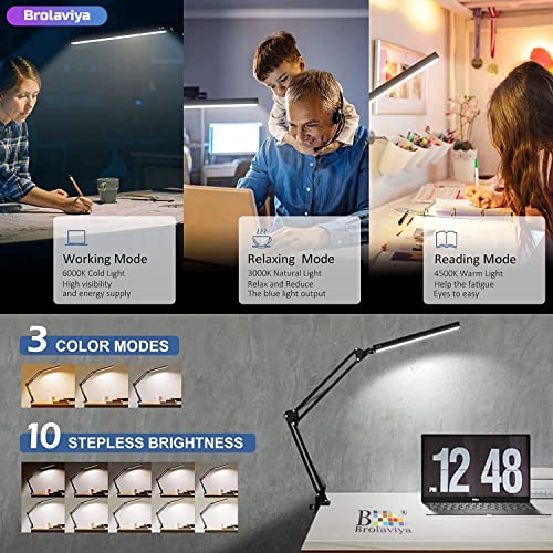 BROLAVIYA Aluminium Overhead Led Desk Lamp, Swing Arm, 3 Lighting 10 Brightness Eye-Caring Modes, for Reading Desk Lamps, Home, Office, Desktop, Black - Image 2