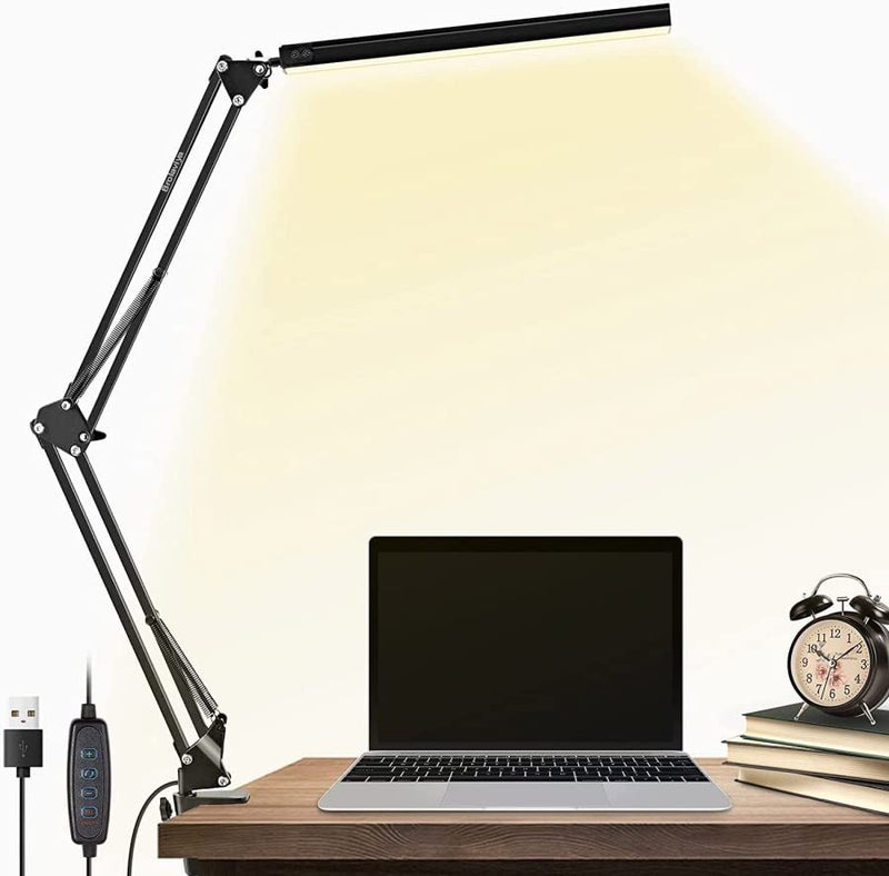 BROLAVIYA Aluminium Overhead Led Desk Lamp, Swing Arm, 3 Lighting 10 Brightness Eye-Caring Modes, for Reading Desk Lamps, Home, Office, Desktop, Black - Image 1