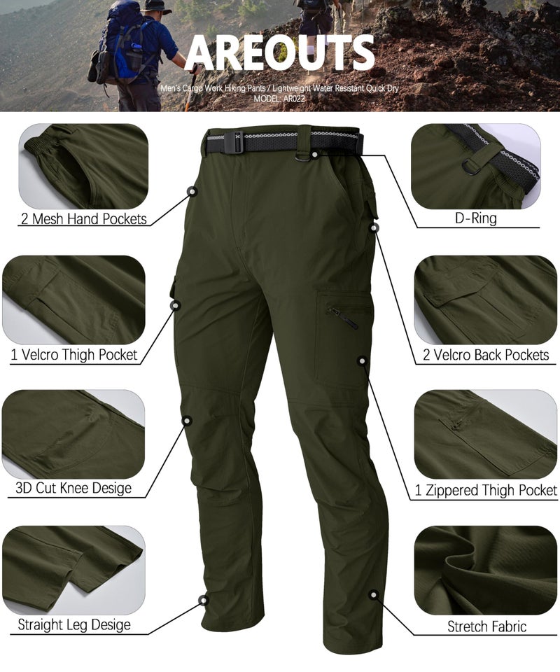 AREOUTS Men's Cargo Work Hiking Pants Lightweight Water Resistant Quick Dry Fishing Travel Camping Outdoor Breathable Multi Pockets Army Green XL - Image 5