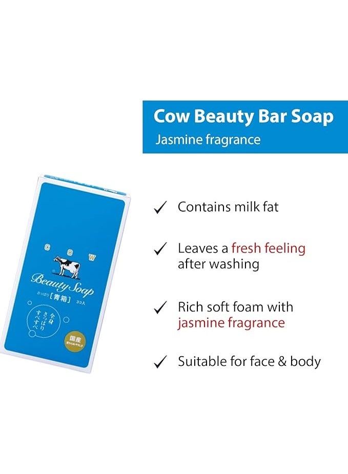 Cow Brand Beauty Soap Blue Box Jasmine Fragrance 85g x 3 | Milk Enriched Moisturizing Face, Body & Hand Soap | Made in Japan - Image 5