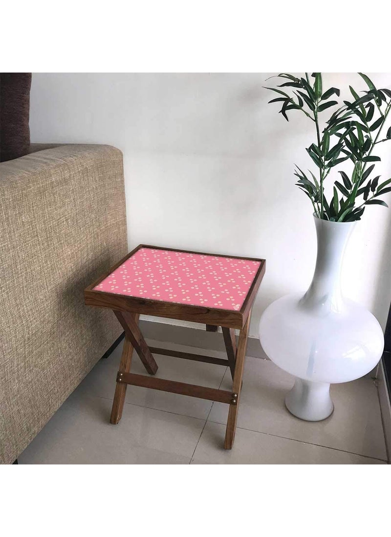 Nutcase Nutcase Designer Teak Wood Side Table Folding Wooden Bedside Coffee Outdoor Picnic Table Baby Pink Triangle  - Image 1
