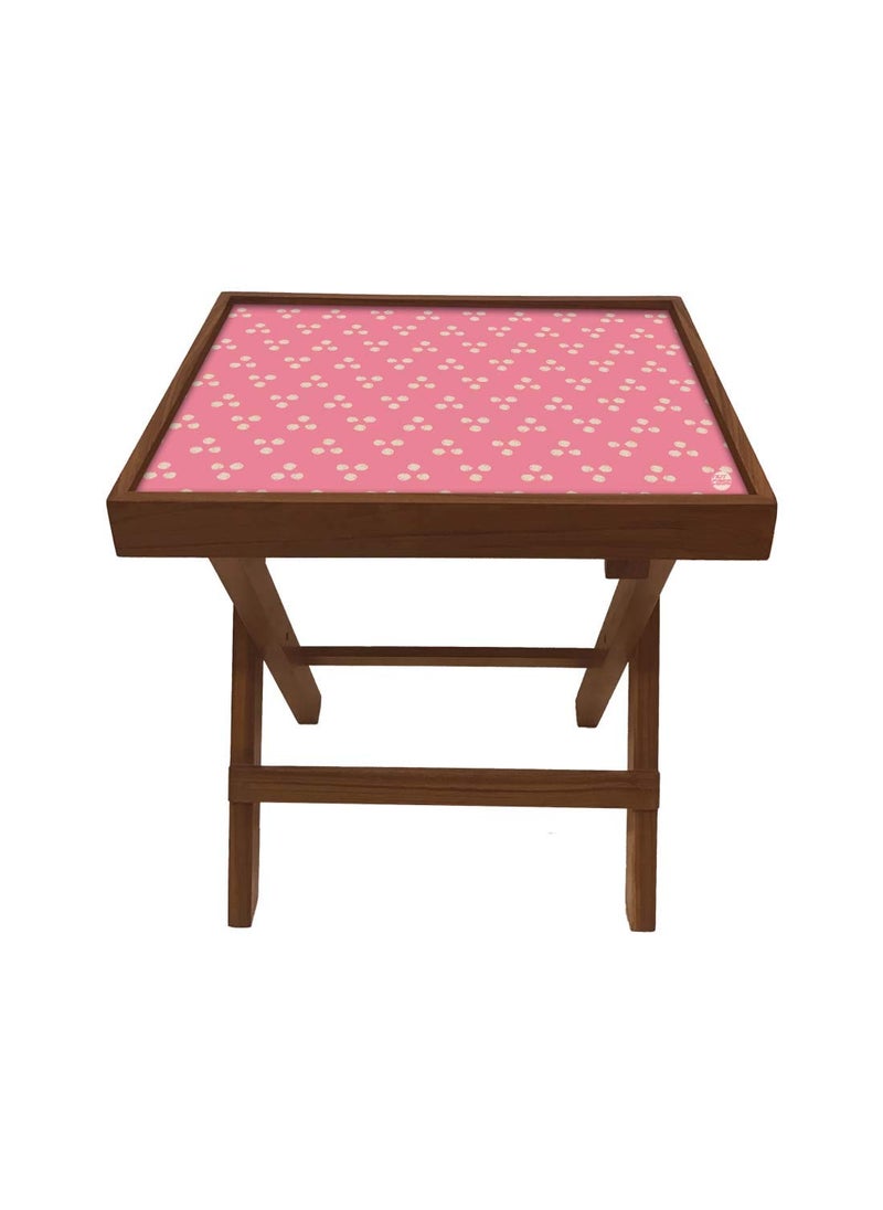 Nutcase Nutcase Designer Teak Wood Side Table Folding Wooden Bedside Coffee Outdoor Picnic Table Baby Pink Triangle  - Image 4