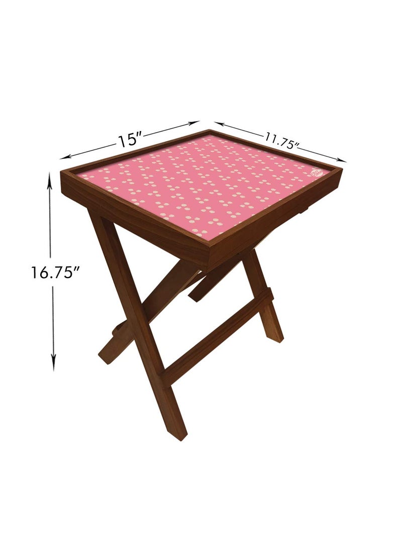 Nutcase Nutcase Designer Teak Wood Side Table Folding Wooden Bedside Coffee Outdoor Picnic Table Baby Pink Triangle  - Image 2