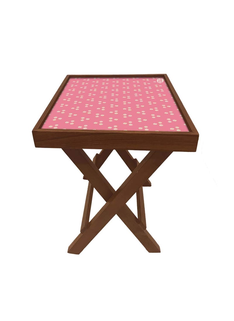 Nutcase Nutcase Designer Teak Wood Side Table Folding Wooden Bedside Coffee Outdoor Picnic Table Baby Pink Triangle  - Image 5