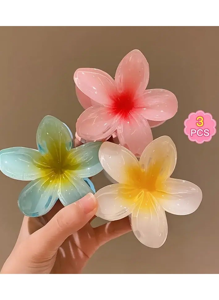 3 قطع مشابك شعر على شكل زهرة بلوميريا حلوة – مقاس 8 سم، ألوان زاهية متعددة للحفلات والديكور الشعري - Image 3