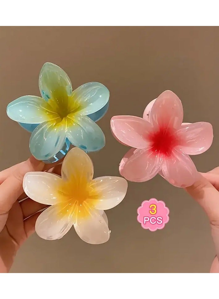 3 قطع مشابك شعر على شكل زهرة بلوميريا حلوة – مقاس 8 سم، ألوان زاهية متعددة للحفلات والديكور الشعري - Image 4