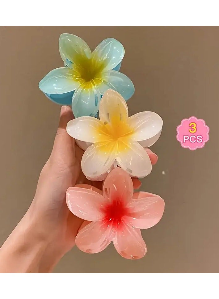3 قطع مشابك شعر على شكل زهرة بلوميريا حلوة – مقاس 8 سم، ألوان زاهية متعددة للحفلات والديكور الشعري - Image 1