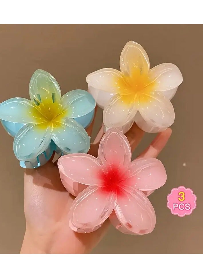 3 قطع مشابك شعر على شكل زهرة بلوميريا حلوة – مقاس 8 سم، ألوان زاهية متعددة للحفلات والديكور الشعري - Image 5