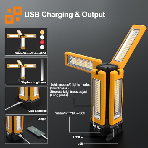 iodoo 13200mAh Rechargeable Solar Work Light,IPX4 Waterproof with Folding Stand Support and Portable Carrying Bag, 8000 Lumen Stepless Dimmable, 4 Lighting Modes, White/Warm/Warm White (Standard) - Image 2