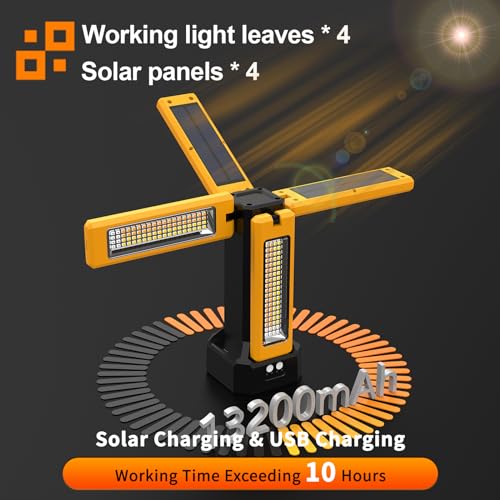iodoo 13200mAh Rechargeable Solar Work Light,IPX4 Waterproof with Folding Stand Support and Portable Carrying Bag, 8000 Lumen Stepless Dimmable, 4 Lighting Modes, White/Warm/Warm White (Standard) - Image 5