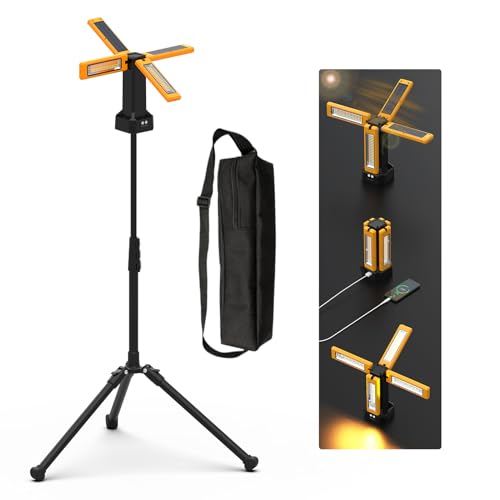 iodoo 13200mAh Rechargeable Solar Work Light,IPX4 Waterproof with Folding Stand Support and Portable Carrying Bag, 8000 Lumen Stepless Dimmable, 4 Lighting Modes, White/Warm/Warm White (Standard) - Image 1
