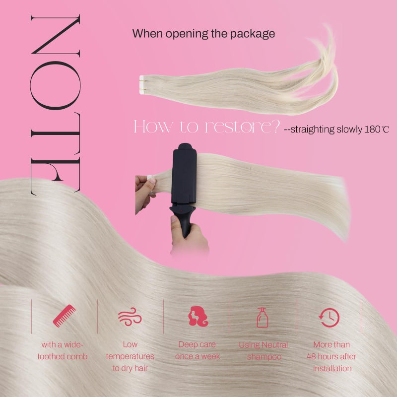 Moresoo Blonde Tape in Extensions White Blonde Human Hair Extensions Tape in Real Hair Seamless Blonde Glue in Extensions 16 Inch #60A 20pcs 50g - Image 5