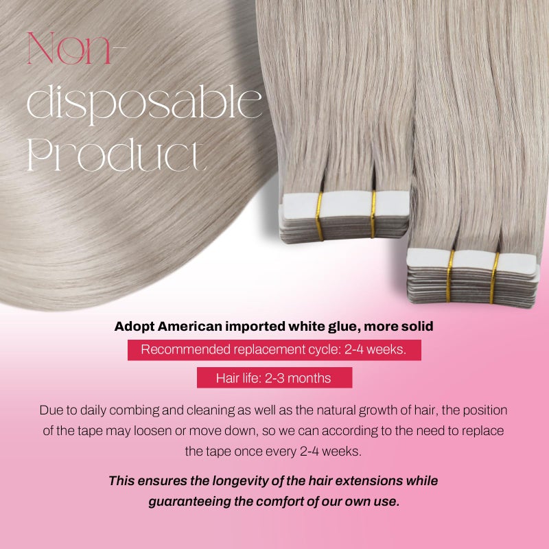 Moresoo Blonde Tape in Extensions White Blonde Human Hair Extensions Tape in Real Hair Seamless Blonde Glue in Extensions 16 Inch #60A 20pcs 50g - Image 3