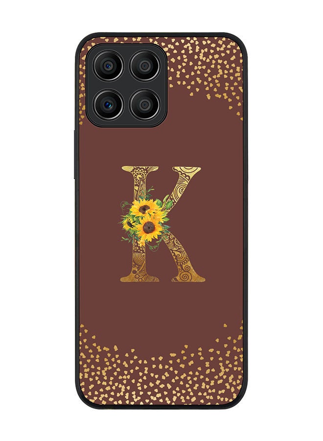 Stylizedd Rugged Black edge case for Honor X8 5G Slim fit Soft Case Flexible Rubber Edges Anti Drop TPU Gel Thin Cover - Custom Monogram Initial Letter Floral Pattern Alphabet - K (Brown ) - Image 1