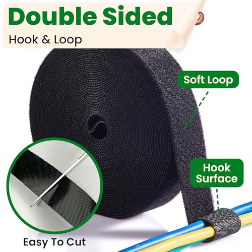 ECOHomes 1 Inch x 30 FT Double Sided Hook and Loop Roll Tape - Two Sided, Self Stick, Reusable Cable Ties Wrap for Cable Management, Heavy Duty Extender Straps Long Wire Strips Band Black - Image 3