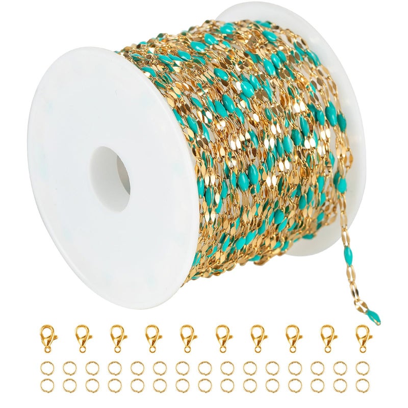 UMAOKANG 164 Feet Gold Plated Stainless Steel Jewelry Chain Roll Blue Enamel Bead Necklace Chain Handmade Craft Chains Bulk - Image 2