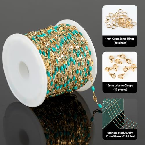 UMAOKANG 164 Feet Gold Plated Stainless Steel Jewelry Chain Roll Blue Enamel Bead Necklace Chain Handmade Craft Chains Bulk - Image 3