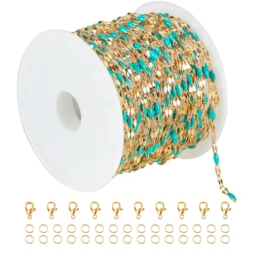 UMAOKANG 164 Feet Gold Plated Stainless Steel Jewelry Chain Roll Blue Enamel Bead Necklace Chain Handmade Craft Chains Bulk - Image 1