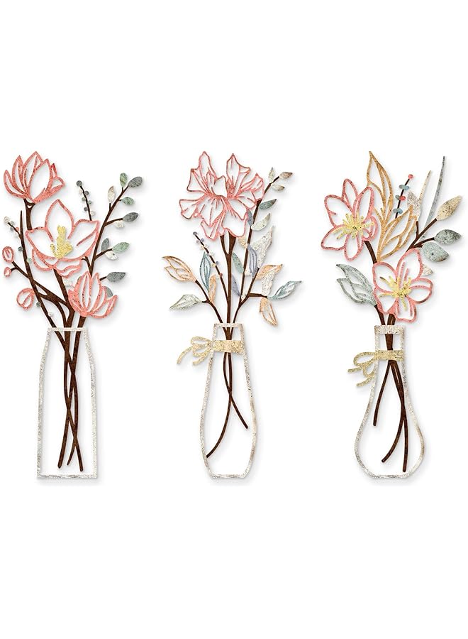 The Bros Set of 3 Metal Flowers, Wall Decor, Minimalism, Wall Art Decor, Minimalist Decor, Wall Art, Metal Wall Sculpture, for Patio, Balcony, Bathroom (Multicolored) - Image 1