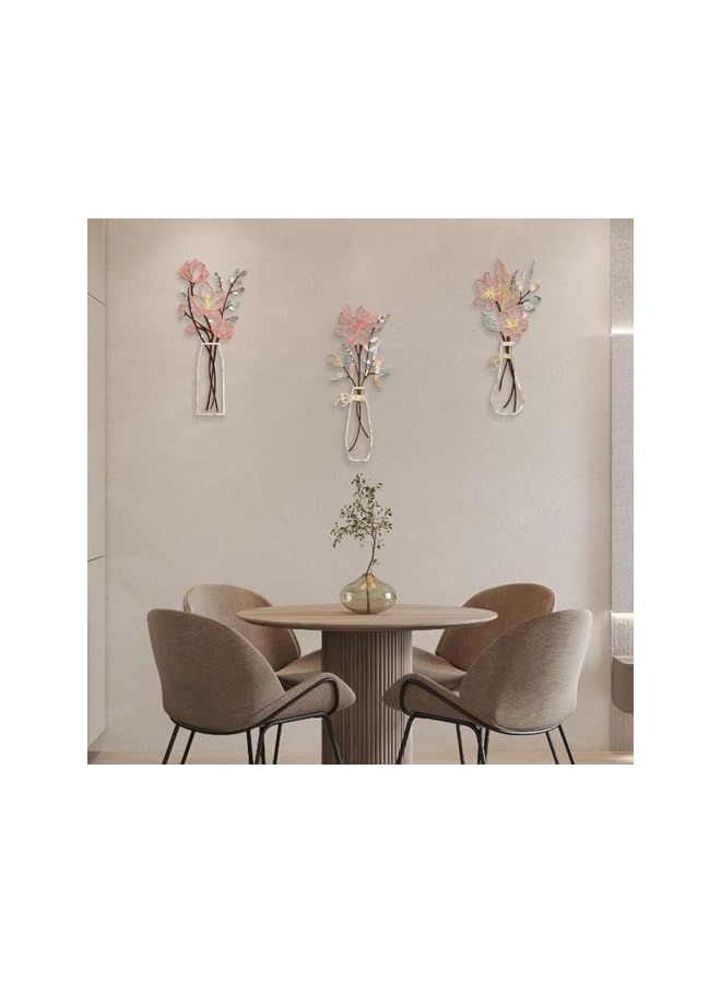 The Bros Set of 3 Metal Flowers, Wall Decor, Minimalism, Wall Art Decor, Minimalist Decor, Wall Art, Metal Wall Sculpture, for Patio, Balcony, Bathroom (Multicolored) - Image 2