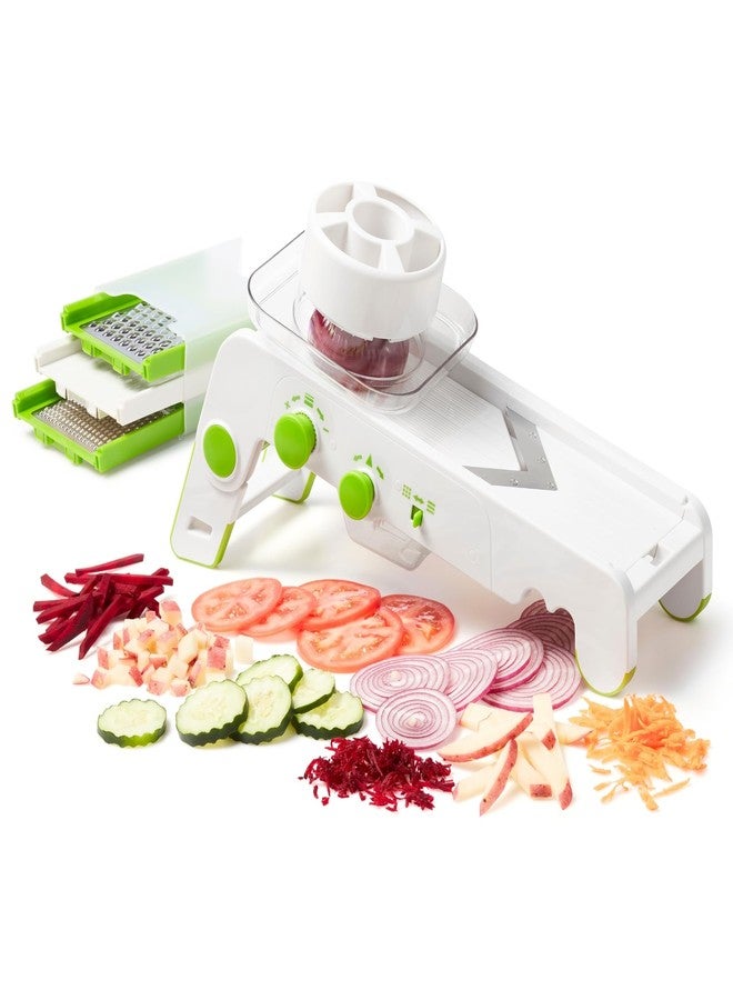 Starfrit Cubing Pro Mandoline Slicer, Dicer - 4 Blades & Graters with Storage Box - Straight & Crinkle V-Blades, Fine & Coarse Graters - 10 Thickness Settings, 3 Julienne Sizes - Self-Feeding Pusher - Image 1