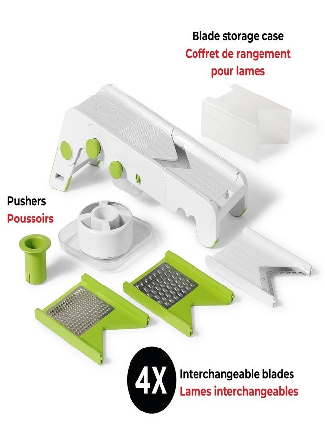 Starfrit Cubing Pro Mandoline Slicer, Dicer - 4 Blades & Graters with Storage Box - Straight & Crinkle V-Blades, Fine & Coarse Graters - 10 Thickness Settings, 3 Julienne Sizes - Self-Feeding Pusher - Image 5